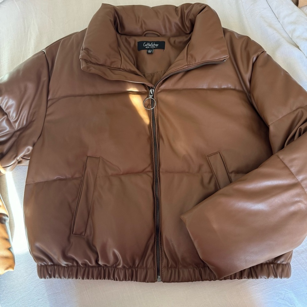 Coffee Shop brown pleather puffer coat